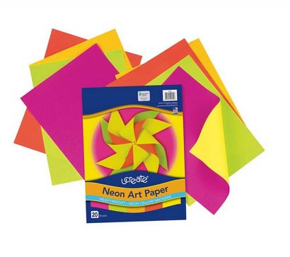PAPER, NEON, 9X12 in, 20PK, 4 COLOURS, Pacon 104300  ........................  Was...$7.95...NOW...$3.95..Qty.14.JPG
